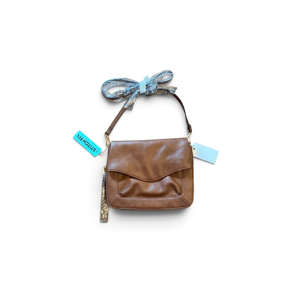 Moda Luxe Ela Fold Over Vegan Leather Adjustable Crossbody Bag, Cognac Brown